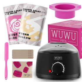 Waxing Kit 11 Items WUWUVISTA Hair Removal Wax Kit With Wax Melt Warmer Waxing Beads For Face,Brazilian,Full Body,Bikini,Sensitiive Skin Suitable For (Option: Black-EU Plug)
